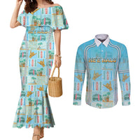 Custom Hawaii Surfing Couples Matching Mermaid Dress and Long Sleeve Button Shirt He'e Nalu
