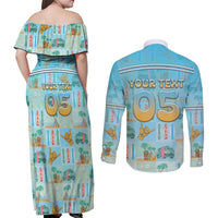 Custom Hawaii Surfing Couples Matching Off Shoulder Maxi Dress and Long Sleeve Button Shirt He'e Nalu DT05 - Polynesian Pride