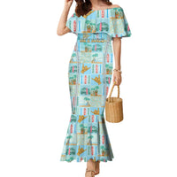 Custom Hawaii Surfing Family Matching Mermaid Dress and Hawaiian Shirt He'e Nalu DT05 Mom's Dress Blue - Polynesian Pride