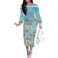 Custom Hawaii Surfing Family Matching Off The Shoulder Long Sleeve Dress and Hawaiian Shirt He'e Nalu