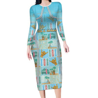 Custom Hawaii Surfing Long Sleeve Bodycon Dress He'e Nalu DT05 Long Dress Blue - Polynesian Pride