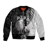 Personalised New Zealand Father's Day Bomber Jacket Papa Kiwi Bird Tribal Pattern DT05 Unisex Black - Polynesian Pride