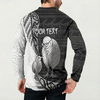 Personalised New Zealand Father's Day Button Sweatshirt Papa Kiwi Bird Tribal Pattern DT05 - Polynesian Pride