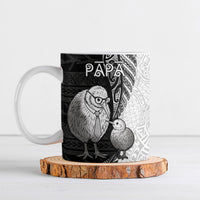 Personalised New Zealand Father's Day Ceramic Mug Papa Kiwi Bird Tribal Pattern DT05 Black - Polynesian Pride