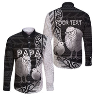 Personalised New Zealand Father's Day Family Matching Long Sleeve Bodycon Dress and Hawaiian Shirt Papa Kiwi Bird Tribal Pattern DT05 Dad's Shirt - Long Sleeve Black - Polynesian Pride