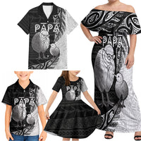 Personalised New Zealand Father's Day Family Matching Off Shoulder Maxi Dress and Hawaiian Shirt Papa Kiwi Bird Tribal Pattern DT05 - Polynesian Pride