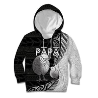 Personalised New Zealand Father's Day Kid Hoodie Papa Kiwi Bird Tribal Pattern DT05 Hoodie Black - Polynesian Pride