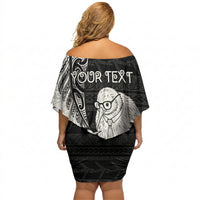 Personalised New Zealand Father's Day Off Shoulder Short Dress Papa Kiwi Bird Tribal Pattern DT05 - Polynesian Pride