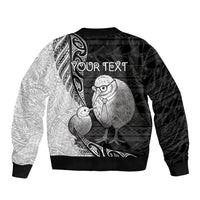Personalised New Zealand Father's Day Sleeve Zip Bomber Jacket Papa Kiwi Bird Tribal Pattern DT05 - Polynesian Pride