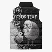 Personalised New Zealand Father's Day Sleeveless Puffer Jacket Papa Kiwi Bird Tribal Pattern DT05 - Polynesian Pride
