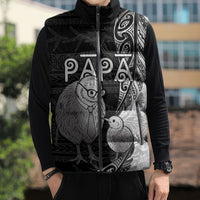Personalised New Zealand Father's Day Sleeveless Puffer Jacket Papa Kiwi Bird Tribal Pattern DT05 - Polynesian Pride
