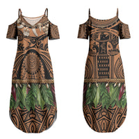Polynesia Maui Tattoo Inspired Couples Matching Summer Maxi Dress and Long Sleeve Button Shirt Tropical Leaf Skirt Costume