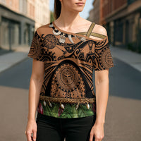 Polynesia Maui Tattoo Inspired Cross Shoulder Shirt Tropical Leaf Skirt Costume