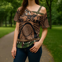 Polynesia Maui Tattoo Inspired Cross Shoulder Shirt Tropical Leaf Skirt Costume