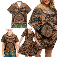 Polynesia Maui Tattoo Inspired Family Matching Off Shoulder Short Dress and Hawaiian Shirt Tropical Leaf Skirt Costume