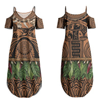 Polynesia Maui Tattoo Inspired Family Matching Summer Maxi Dress and Hawaiian Shirt Tropical Leaf Skirt Costume