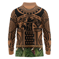 Polynesia Maui Tattoo Inspired Long Sleeve Polo Shirt Tropical Leaf Skirt Costume