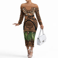 Polynesia Maui Tattoo Inspired Off The Shoulder Long Sleeve Dress Tropical Leaf Skirt Costume