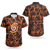 Polynesia Lava Monster Cosplay Couples Matching Long Sleeve Bodycon Dress and Hawaiian Shirt Fiery Glowing Volcano Crack Pattern