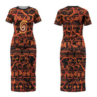 Polynesia Lava Monster Cosplay Couples Matching Short Sleeve Bodycon Dress and Hawaiian Shirt Fiery Glowing Volcano Crack Pattern