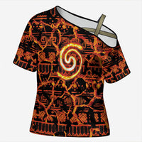 Polynesia Lava Monster Cosplay Cross Shoulder Shirt Fiery Glowing Volcano Crack Pattern