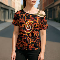 Polynesia Lava Monster Cosplay Cross Shoulder Shirt Fiery Glowing Volcano Crack Pattern