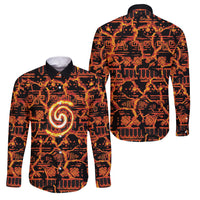 Polynesia Lava Monster Cosplay Family Matching Off The Shoulder Long Sleeve Dress and Hawaiian Shirt Fiery Glowing Volcano Crack Pattern