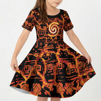 Polynesia Lava Monster Cosplay Kid Short Sleeve Dress Fiery Glowing Volcano Crack Pattern