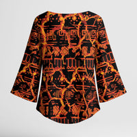 Polynesia Lava Monster Cosplay Kimono Sleeve Blouse Fiery Glowing Volcano Crack Pattern