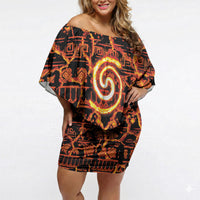 Polynesia Lava Monster Cosplay Off Shoulder Short Dress Fiery Glowing Volcano Crack Pattern