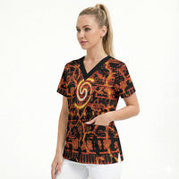 Polynesia Lava Monster Cosplay Scrub Top Fiery Glowing Volcano Crack Pattern