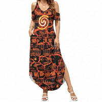 Polynesia Lava Monster Cosplay Summer Maxi Dress Fiery Glowing Volcano Crack Pattern