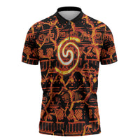 Polynesia Lava Monster Cosplay Zipper Polo Shirt Fiery Glowing Volcano Crack Pattern