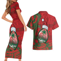 Guam Christmas Couples Matching Short Sleeve Bodycon Dress and Hawaiian Shirt Chamorro Seal Hat Santa Tribal Waves - Polynesian Pride
