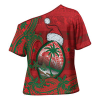 Guam Christmas Cross Shoulder Shirt Chamorro Seal Hat Santa Tribal Waves DT05 - Polynesian Pride