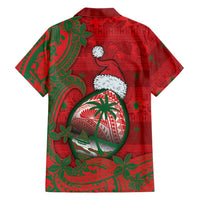 Guam Christmas Family Matching Off Shoulder Short Dress and Hawaiian Shirt Chamorro Seal Hat Santa Tribal Waves - Polynesian Pride