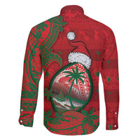 Guam Christmas Family Matching Off Shoulder Short Dress and Hawaiian Shirt Chamorro Seal Hat Santa Tribal Waves - Polynesian Pride