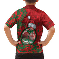 Guam Christmas Family Matching Tank Maxi Dress and Hawaiian Shirt Chamorro Seal Hat Santa Tribal Waves - Polynesian Pride