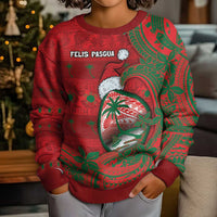 Guam Christmas Kid Ugly Christmas Sweater Chamorro Seal Hat Santa Tribal Waves DT05 - Polynesian Pride