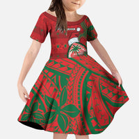 Guam Christmas Kid Short Sleeve Dress Chamorro Seal Hat Santa Tribal Waves DT05 KID Red - Polynesian Pride