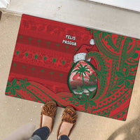 Guam Christmas Rubber Doormat Chamorro Seal Hat Santa Tribal Waves - Polynesian Pride