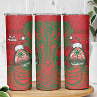 Guam Christmas Skinny Tumbler Chamorro Seal Hat Santa Tribal Waves - Polynesian Pride