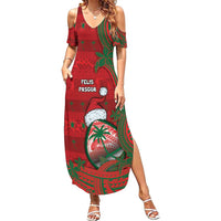 Guam Christmas Summer Maxi Dress Chamorro Seal Hat Santa Tribal Waves DT05 Women Red - Polynesian Pride