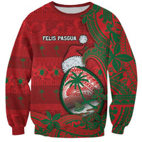 Guam Christmas Sweatshirt Chamorro Seal Hat Santa Tribal Waves DT05 Unisex Red - Polynesian Pride