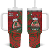 Guam Christmas Tumbler With Handle Chamorro Seal Hat Santa Tribal Waves - Polynesian Pride