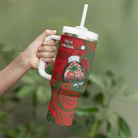 Guam Christmas Tumbler With Handle Chamorro Seal Hat Santa Tribal Waves - Polynesian Pride