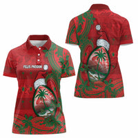 Guam Christmas Women Polo Shirt Chamorro Seal Hat Santa Tribal Waves - Polynesian Pride