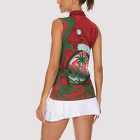 Guam Christmas Women Sleeveless Polo Shirt Chamorro Seal Hat Santa Tribal Waves - Polynesian Pride