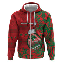 Guam Christmas Zip Hoodie Chamorro Seal Hat Santa Tribal Waves DT05 Zip Hoodie Red - Polynesian Pride
