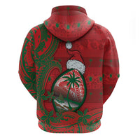 Guam Christmas Zip Hoodie Chamorro Seal Hat Santa Tribal Waves DT05 - Polynesian Pride